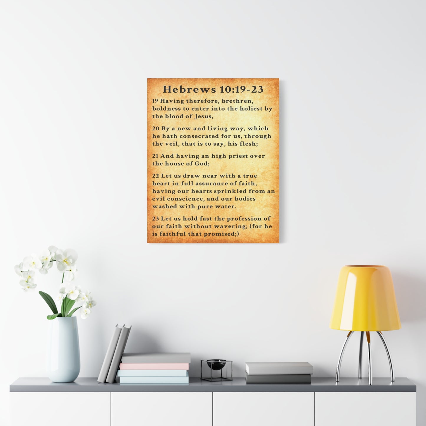Scripture Walls Hebrews 10:19-23 KJV Bible Verse Canvas Christian Wall Art Ready to Hang Unframed
