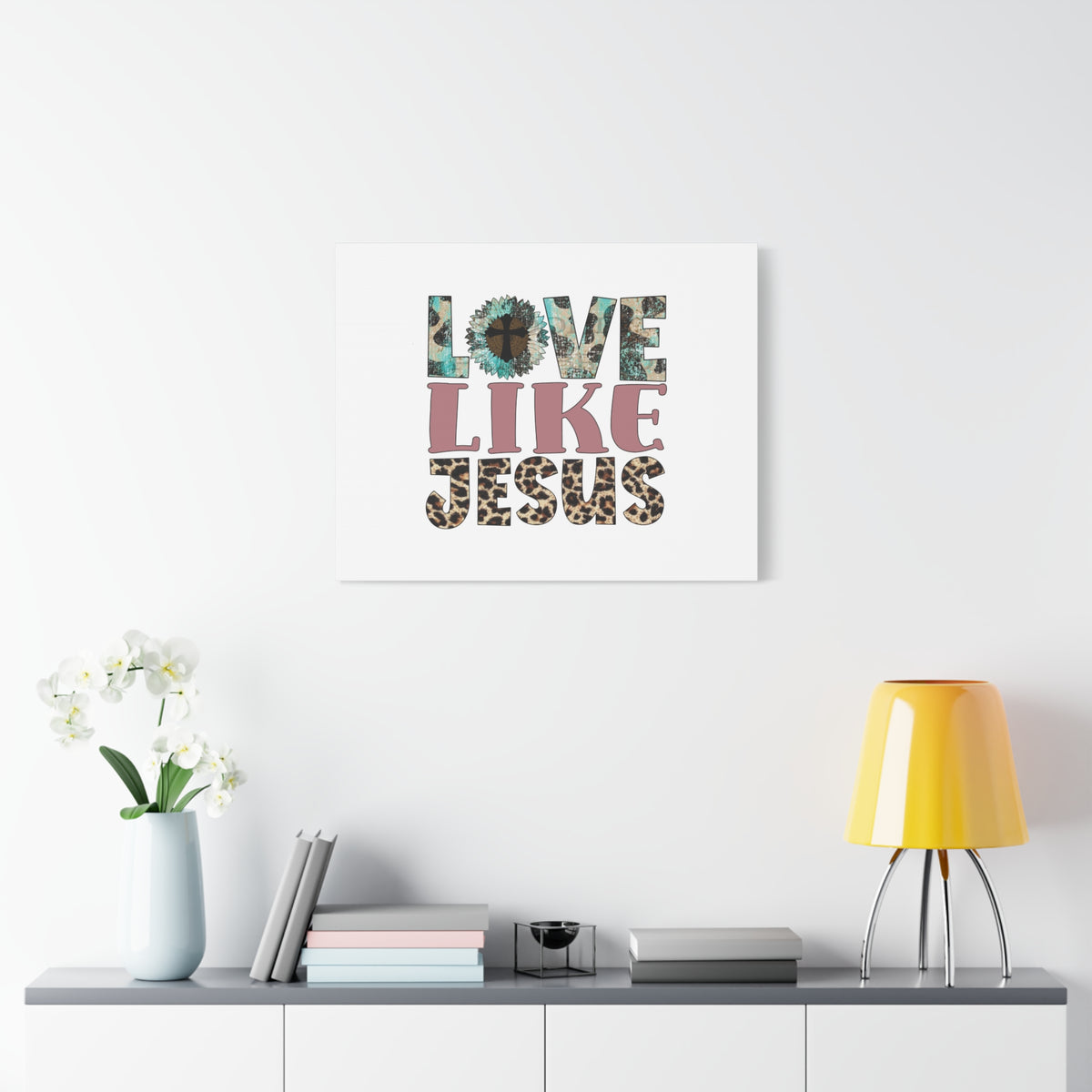 Scripture Canvas Love Like Jesus John 15:12 Blue Flower Christian Wall Art Bible Verse Print Ready to Hang