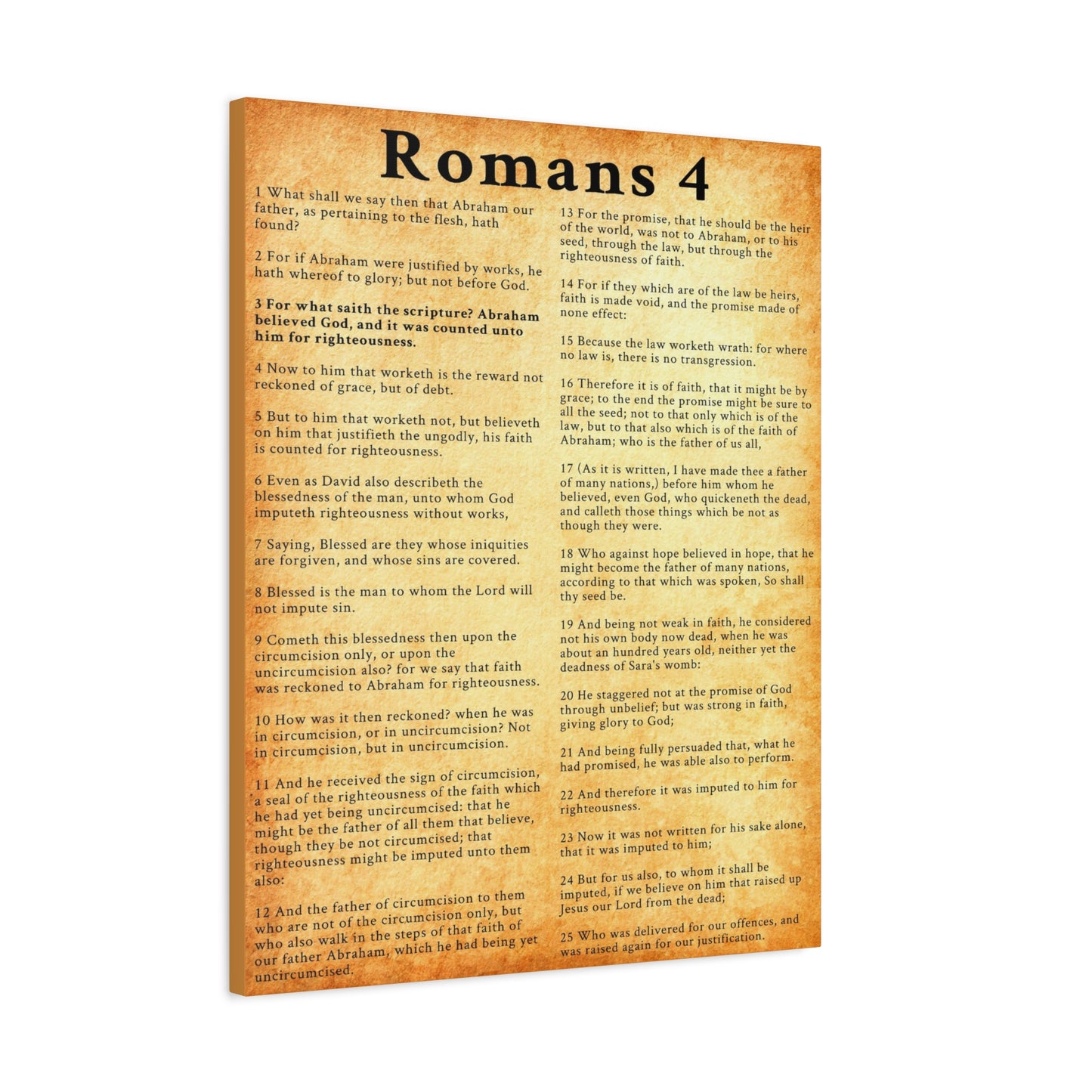Scripture Walls Romans 4 KJV Gold Bible Chapter Canvas Christian Wall Art Ready to Hang Unframed