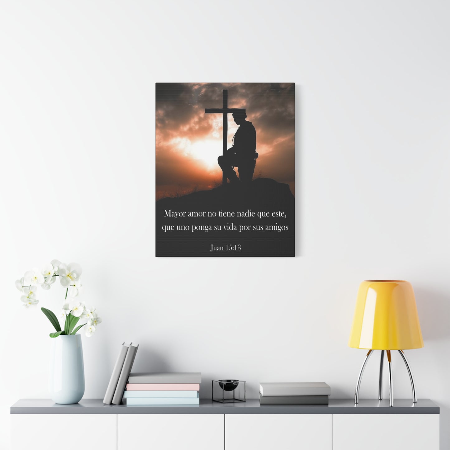 Scripture Walls John 15:13 Greater Love Soldier at Cross Christian Wall Art Print Ready to Hang Unframed