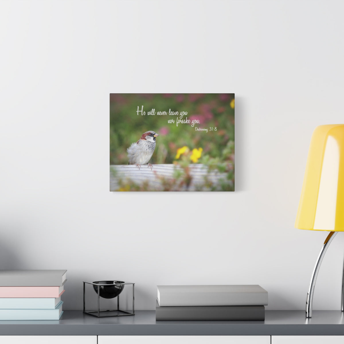 Scripture Canvas Will Never Leave You Deuteronomy 31:8 Christian Wall Art Bible Verse Print Ready to Hang