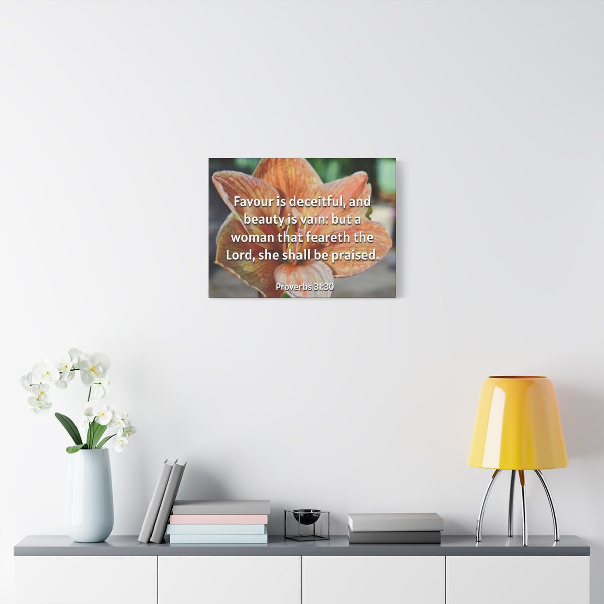 Scripture Canvas She Shall Be Praised Proverbs 31:30 Christian Wall Art Bible Verse Print Ready to Hang