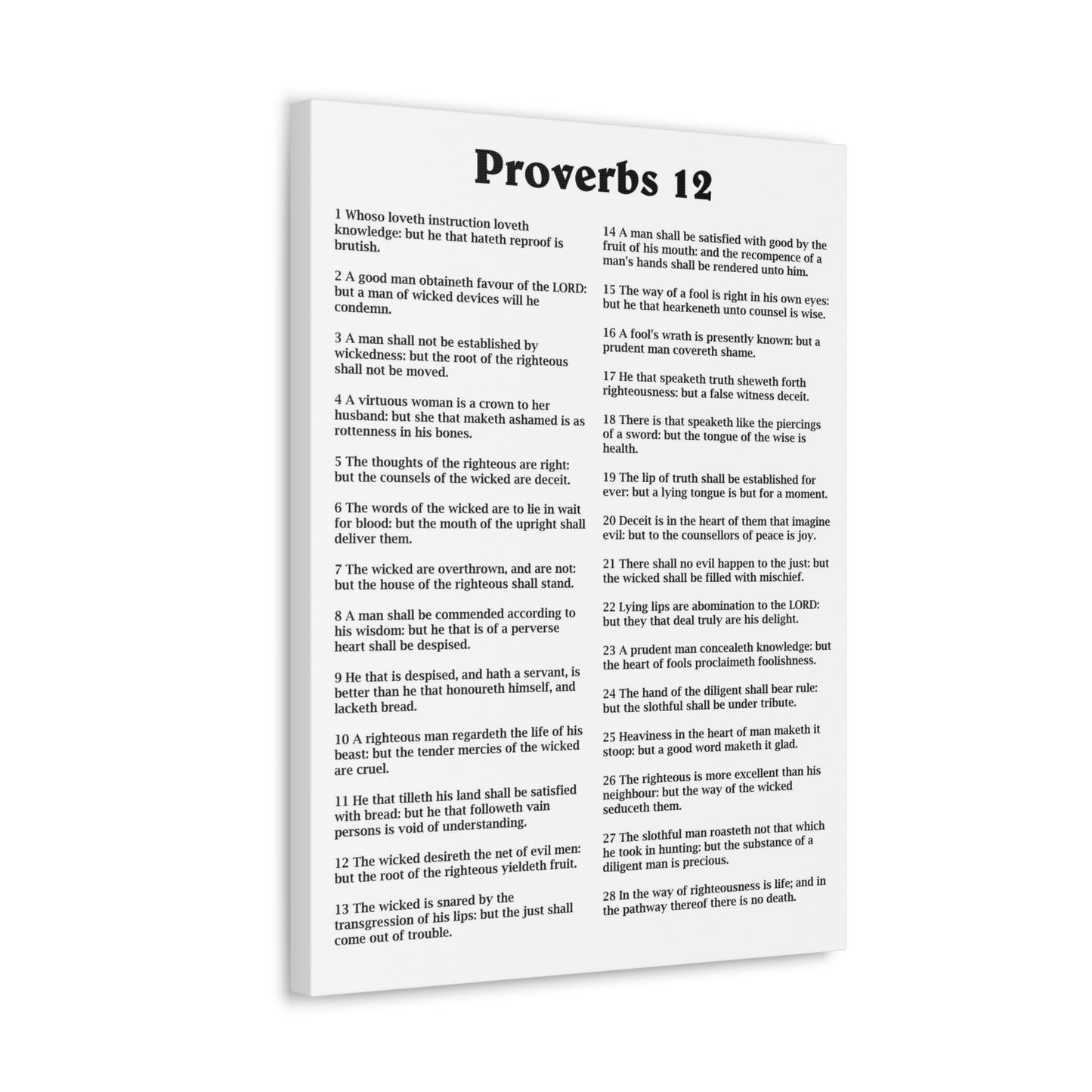 Proverbs Chapter 12 White Bible Canvas Christian Wall Art Ready to Hang Unframed