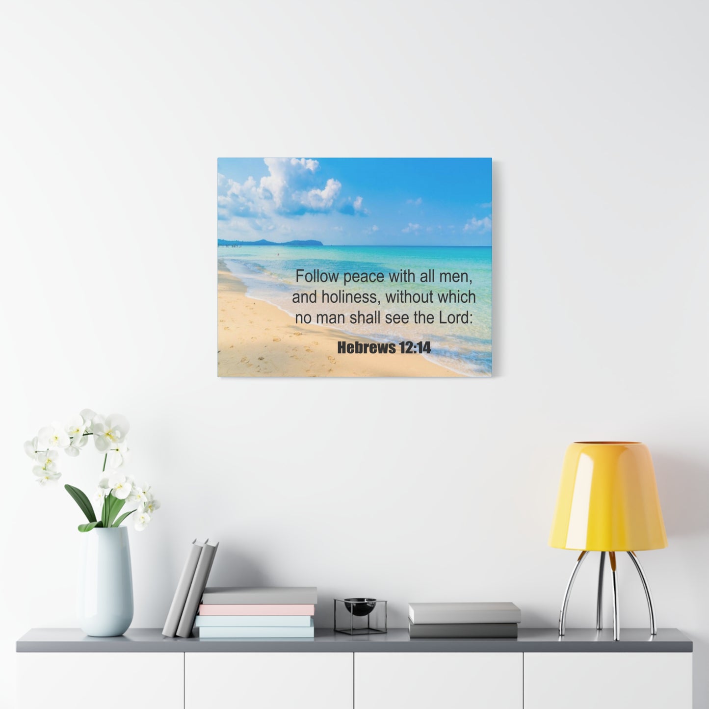 Scripture Canvas Follow Peace Hebrews 12:14 Christian Wall Art Print Ready to Hang