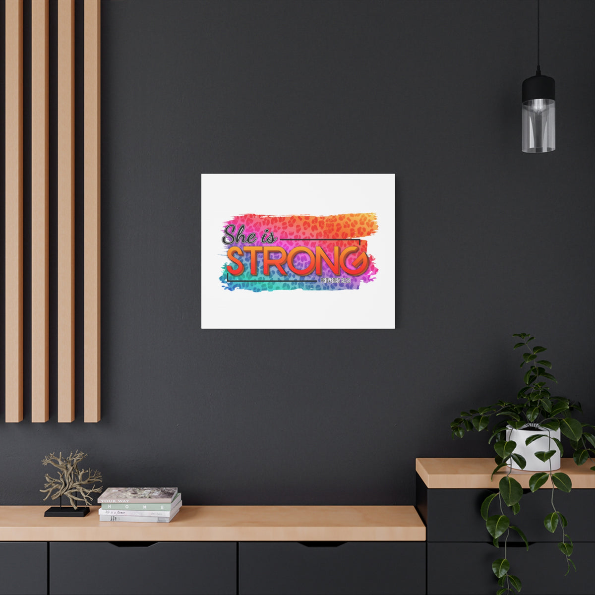 Scripture Canvas She Is Strong Proverbs 31:25 Christian Wall Art Bible Verse Print Ready to Hang
