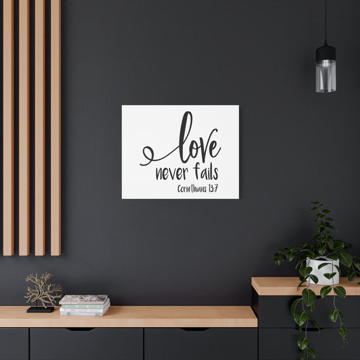 Scripture Canvas Love Never Fails Corinthians 13:7 Christian Wall Art Bible Verse Print Ready to Hang