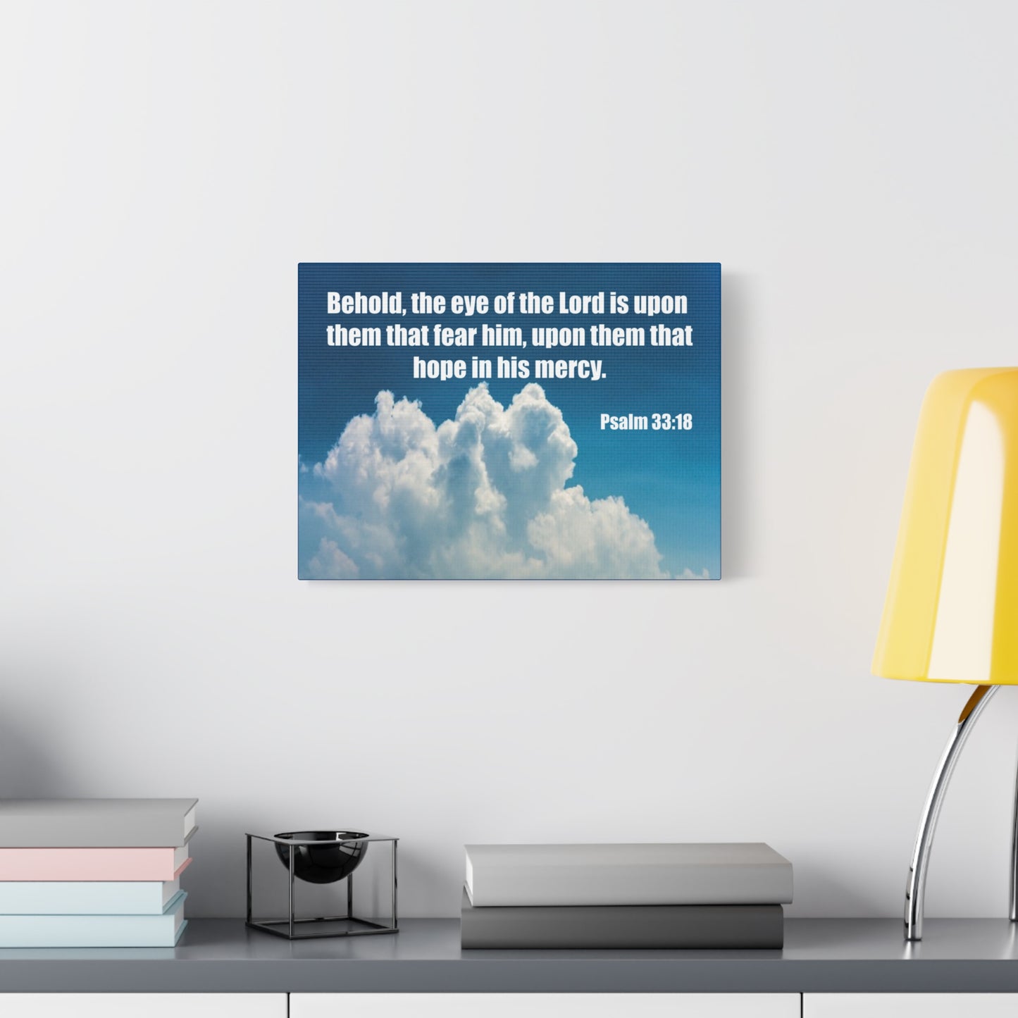 Bible Verse Canvas Hope in His Mercy Psalm 33:18 Christian Home Décor Wall Art Scripture Ready to Hang Faith Print