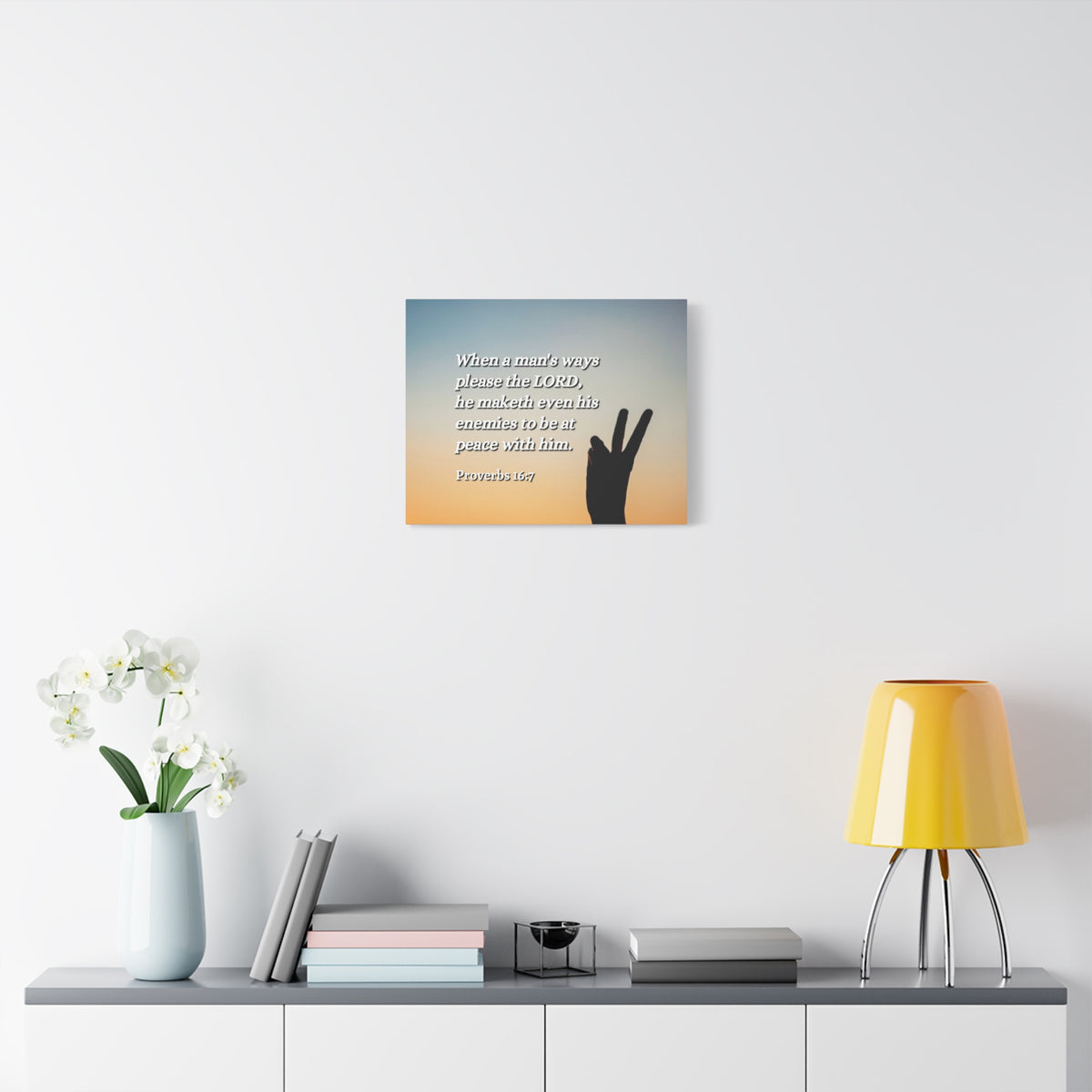 Scripture Canvas At Peace Proverbs 16:7 Christian Wall Art Bible Verse Print Ready to Hang