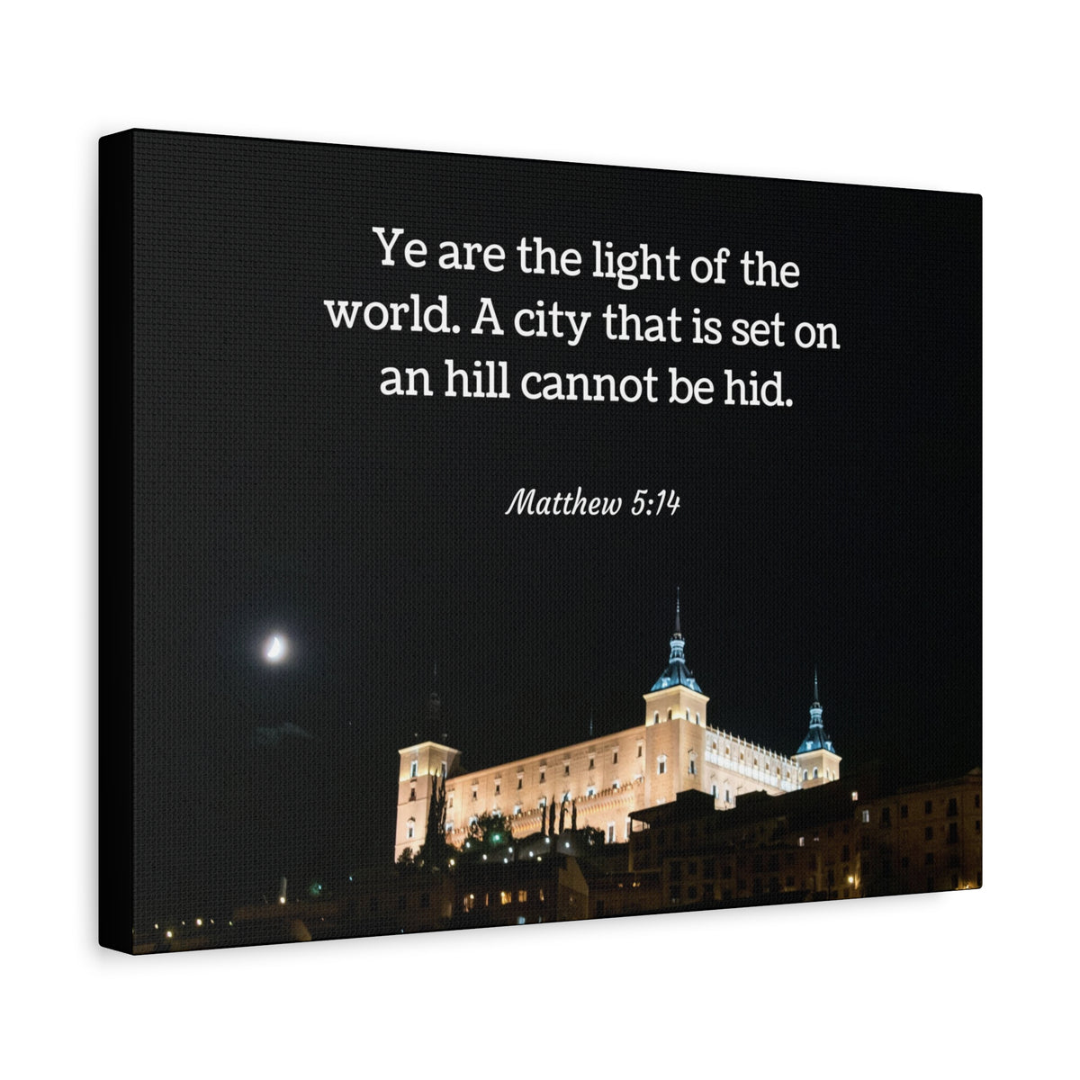 Scripture Canvas Light Of The World Matthew 5:14 Christian Wall Art Bible Verse Print Ready to Hang
