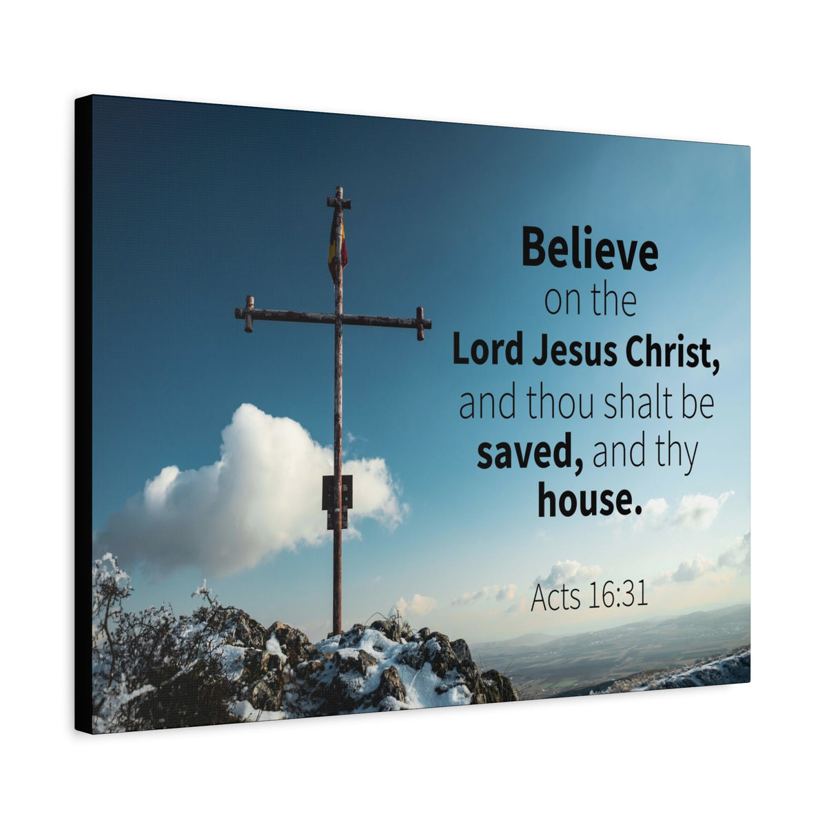Scripture Canvas Believe Acts 16:31 Christian Wall Art Bible Verse Print Ready to Hang