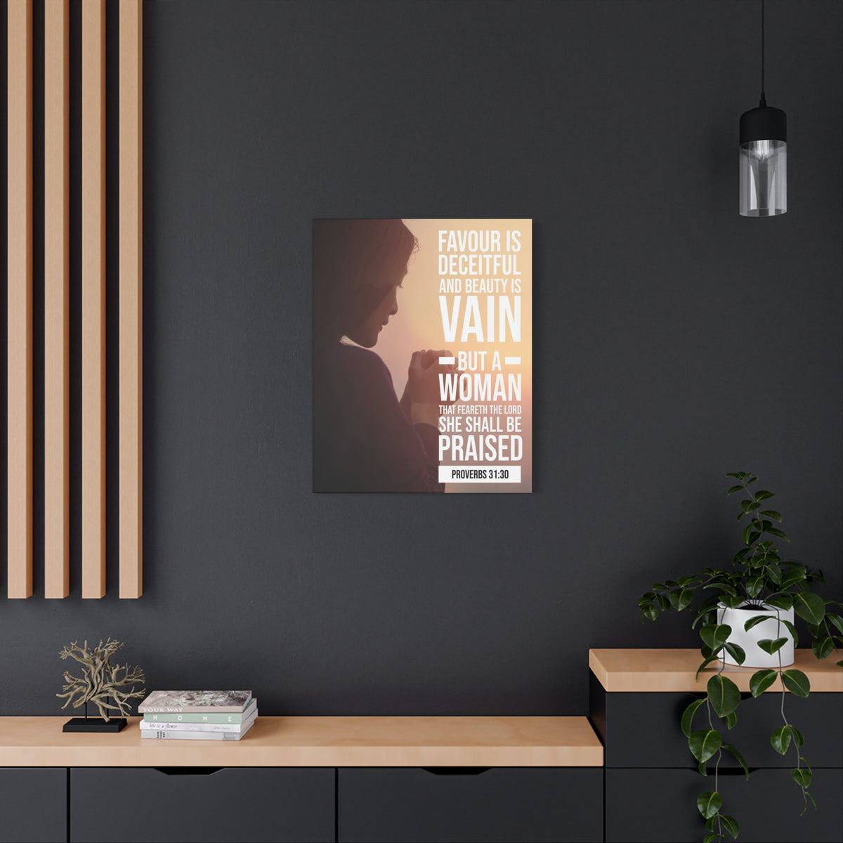 Scripture Canvas Favour is Deceitful Proverbs 31:30 Christian Wall Art Bible Verse Print Ready to Hang