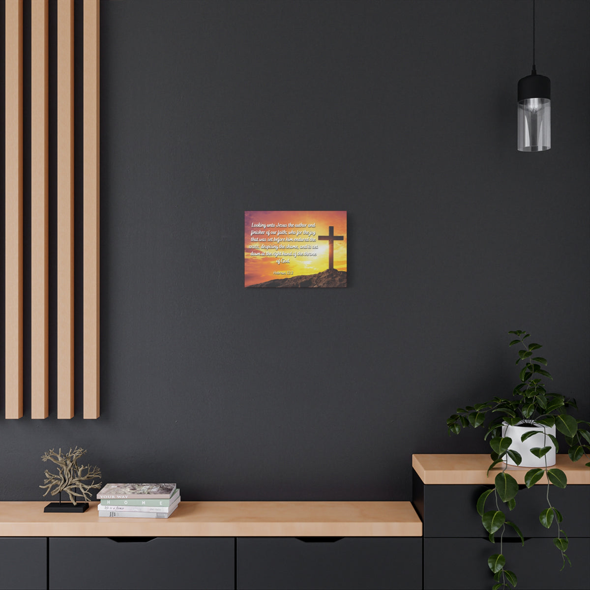 Scripture Canvas Endured The Cross Hebrews 12:2 Christian Wall Art Bible Verse Print Ready to Hang