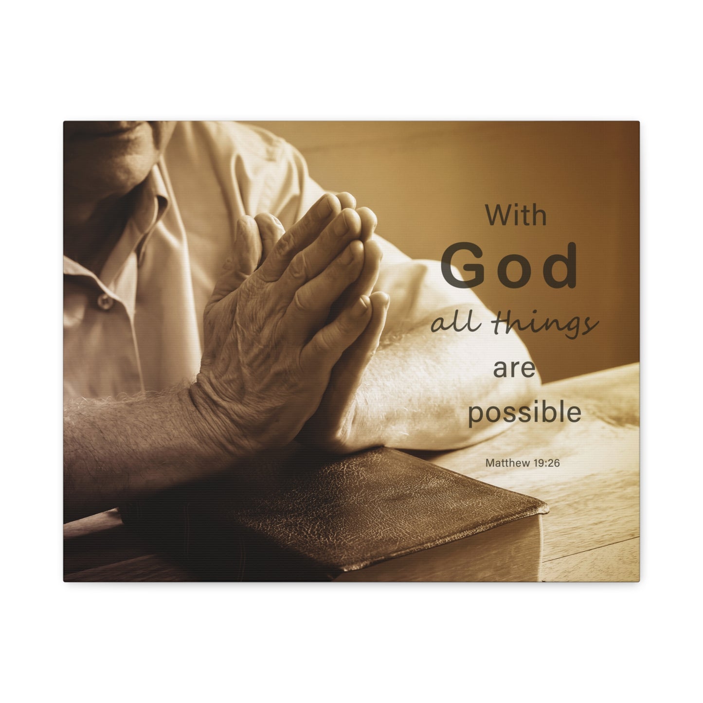 With God Matthew 19:26 Praying Hands Bible Verse Canvas Christian Wall Art Ready to Hang