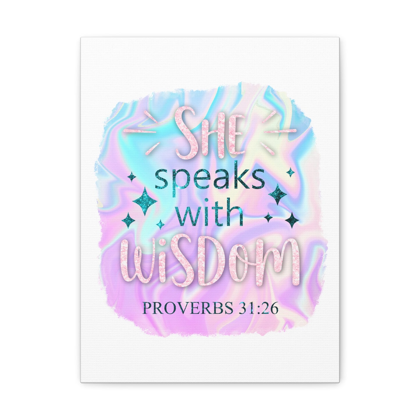 Proverbs 31:26 She Speaks With Wisdom Bible Verse Canvas Christian Wall Art Ready to Hang Unframed