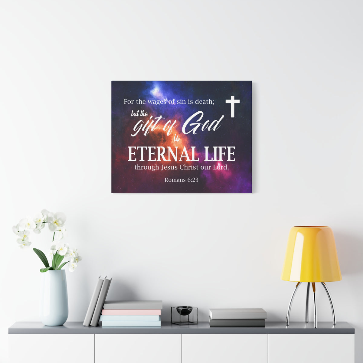 Scripture Canvas Gift of God is Eternal Life Romans 6:23 Christian Wall Art Bible Verse Print Ready to Hang