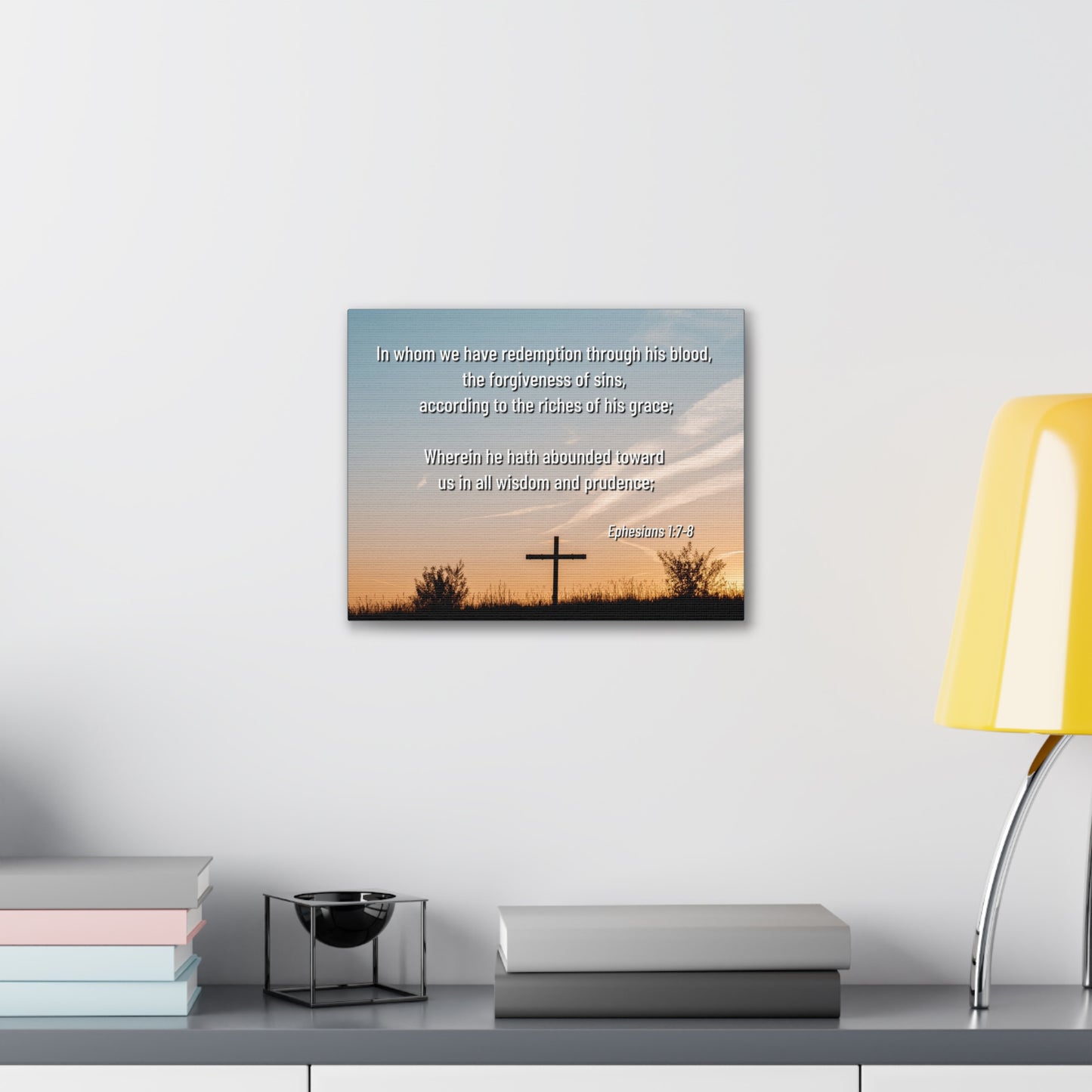 Through His Blood Ephesians 1:7 Bible Verse Canvas Christian Wall Art Ready to Hang
