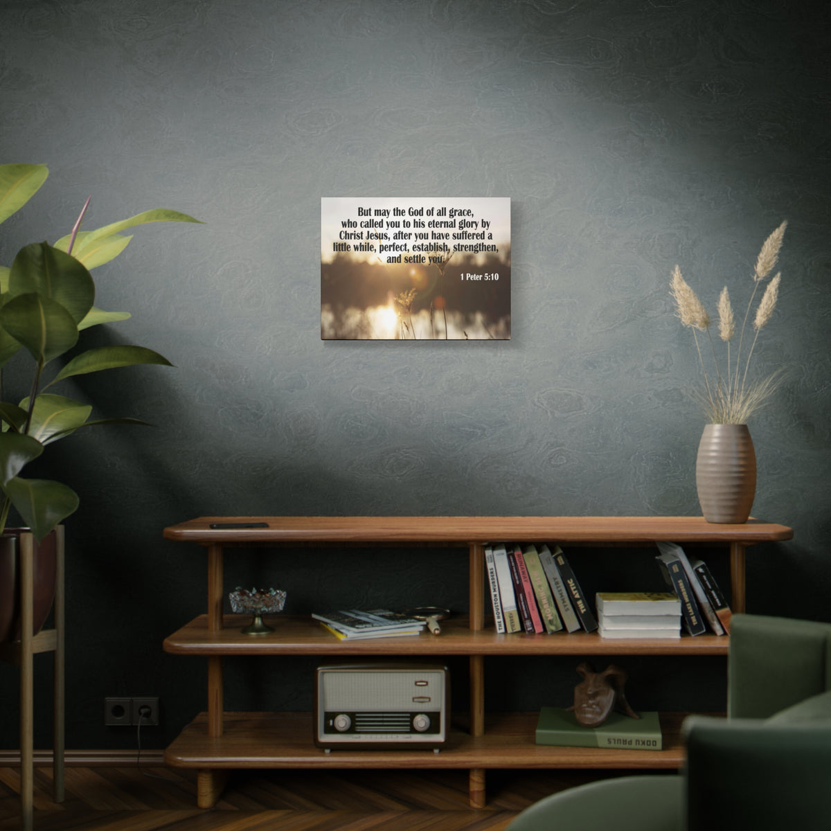 Scripture Canvas God of All Grace 1 Peter 5:10 Christian Wall Art Bible Verse Print Ready to Hang