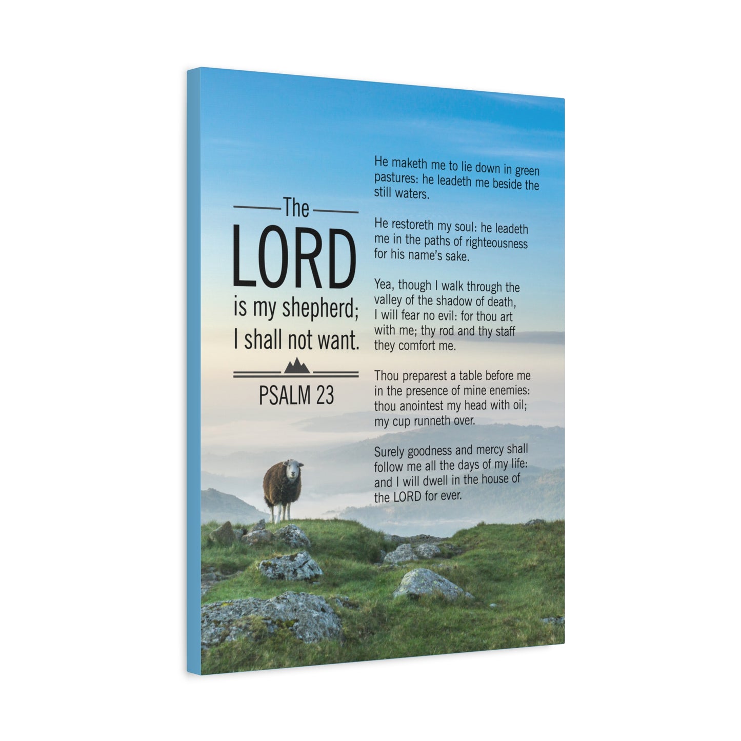 Bible Verse Canvas The Lord is My Shepherd Blue Sky Psalm 23 Wall Art Christian Home Decor