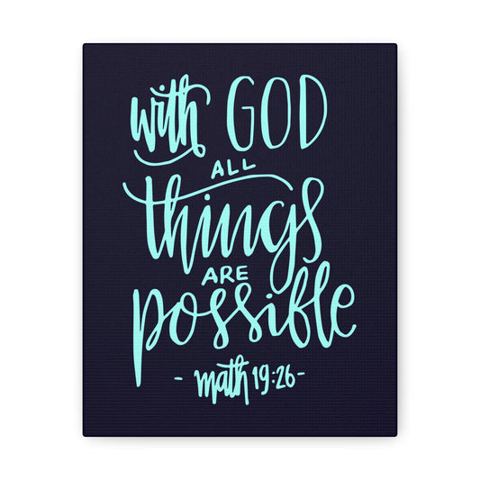 With God All Things Matthew 19:26 Blue Cursive Christian Wall Art Bible Verse Print Ready To Hang