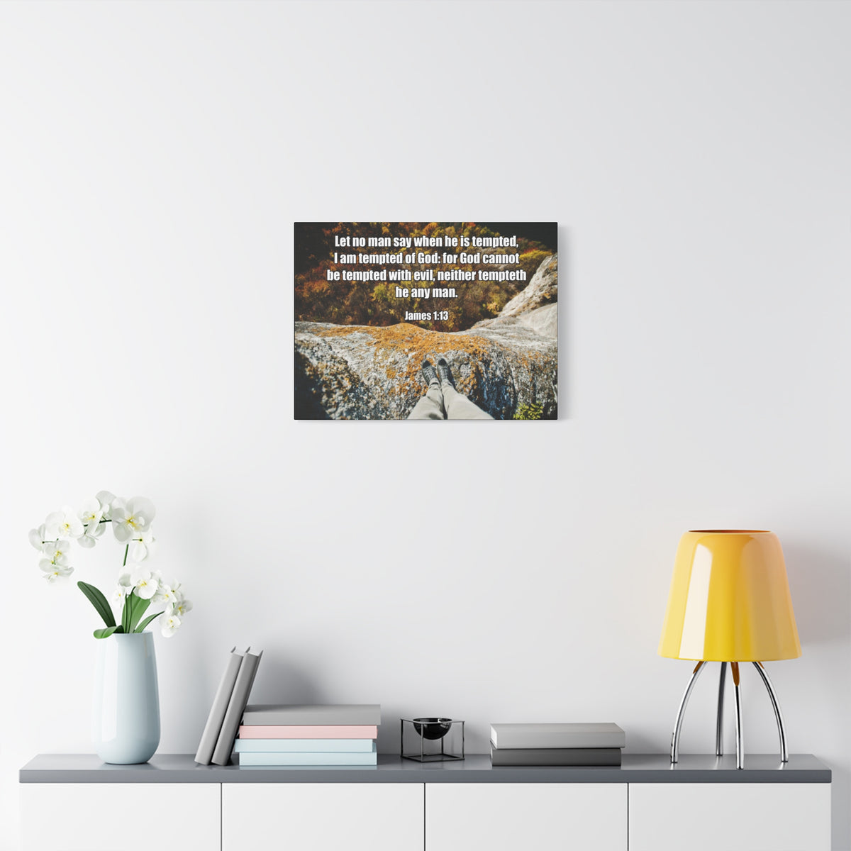 Scripture Canvas God Cannot Be Tempted James 1:13 Christian Wall Art Bible Verse Print Ready to Hang