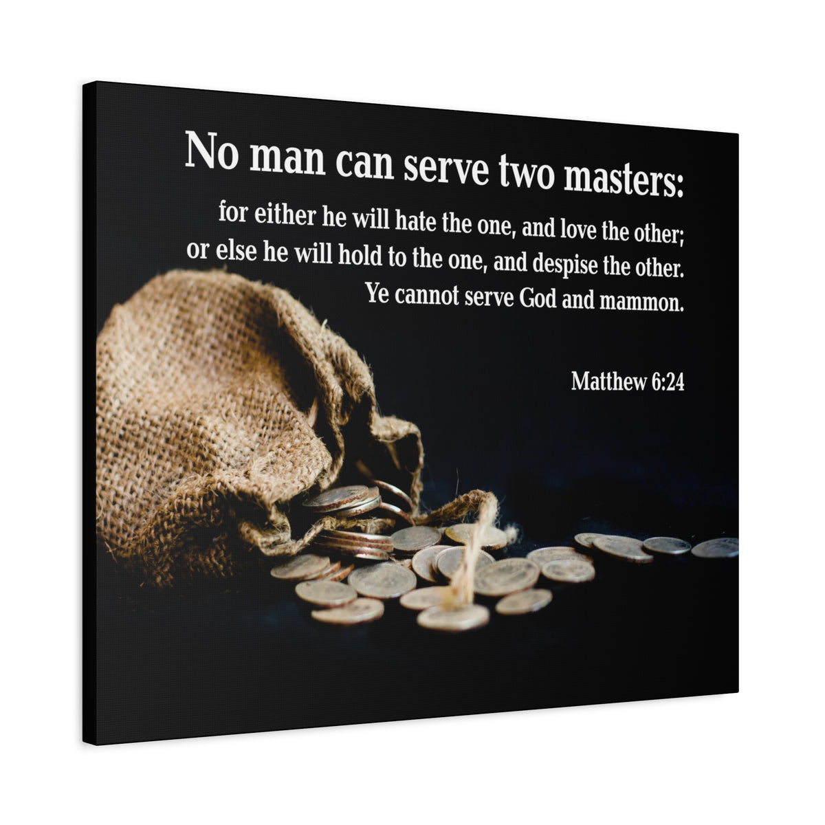 Scripture Canvas Two Masters Matthew 6:24 Christian Wall Art Bible Verse Print Ready to Hang