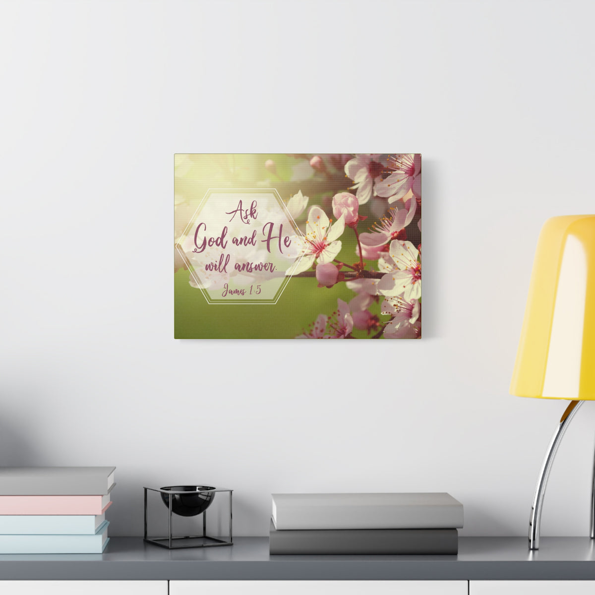 Scripture Canvas He Will Answer James 1:5 Pink Flower Christian Wall Art Bible Verse Print Ready to Hang