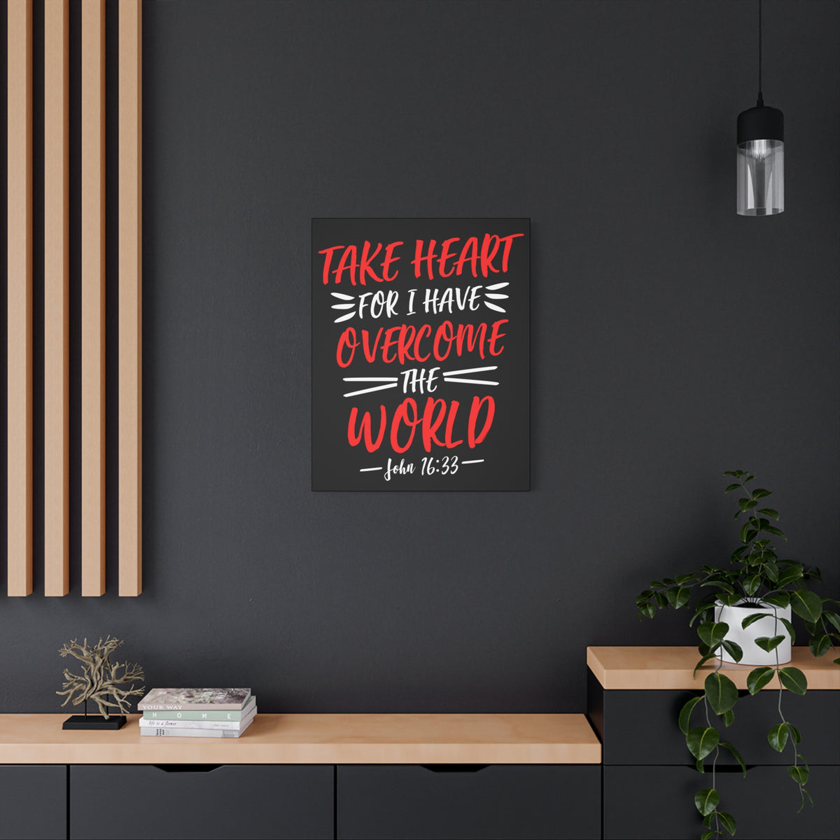 Scripture Canvas Overcome The World John 16:33 Christian Wall Art Bible Verse Print Ready to Hang
