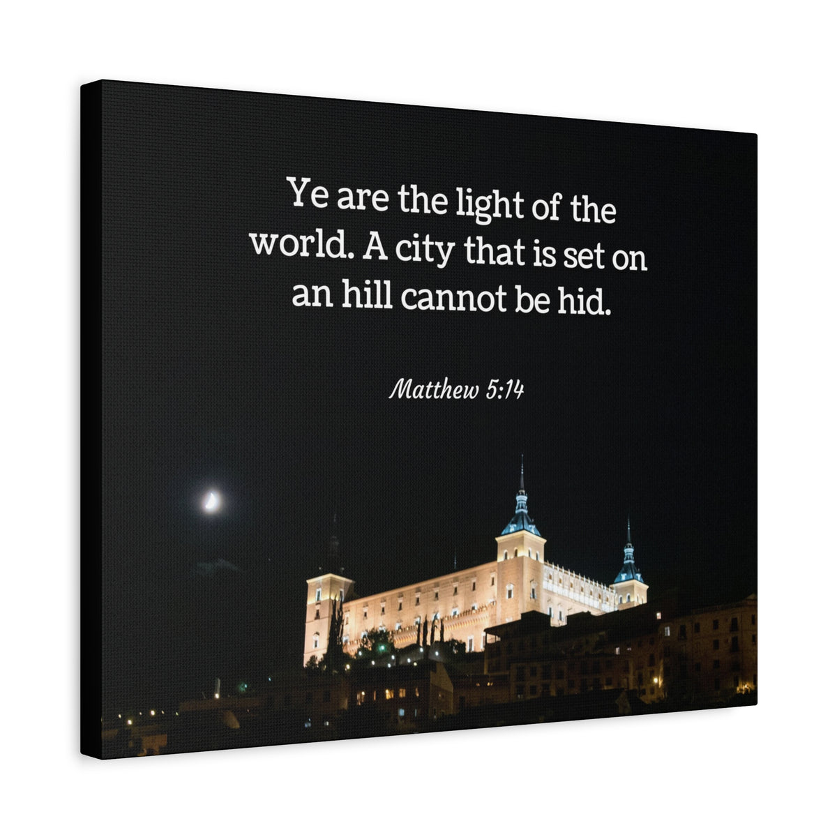 Scripture Canvas Light Of The World Matthew 5:14 Christian Wall Art Bible Verse Print Ready to Hang