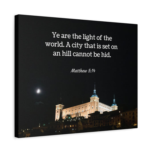 Scripture Canvas Light Of The World Matthew 5:14 Christian Wall Art Bible Verse Print Ready to Hang