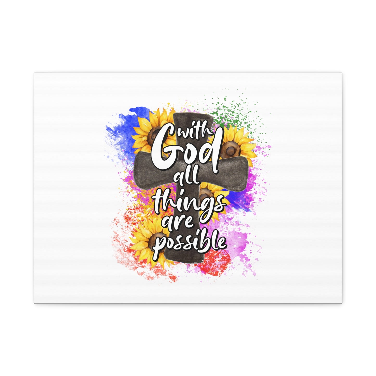 Things Are Possible Matthew 19:26 Sunflower Cross Christian Wall Art Bible Verse Print Ready to Hang