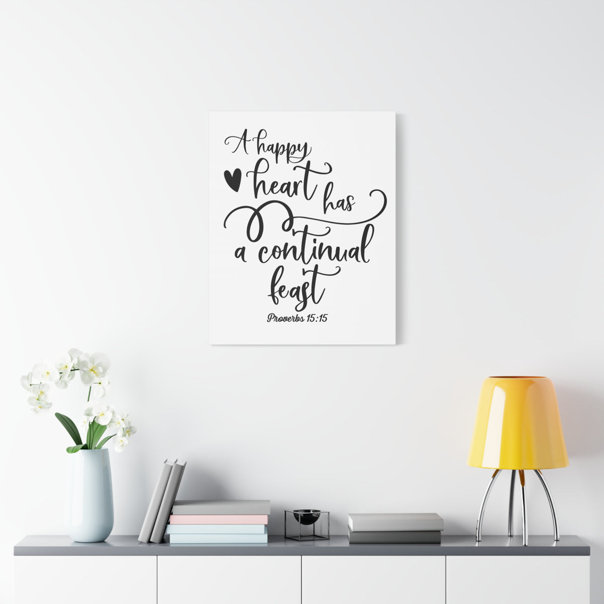 Scripture Canvas Happy Heart Proverbs 15:15 Christian Wall Art Bible Verse Print Ready to Hang