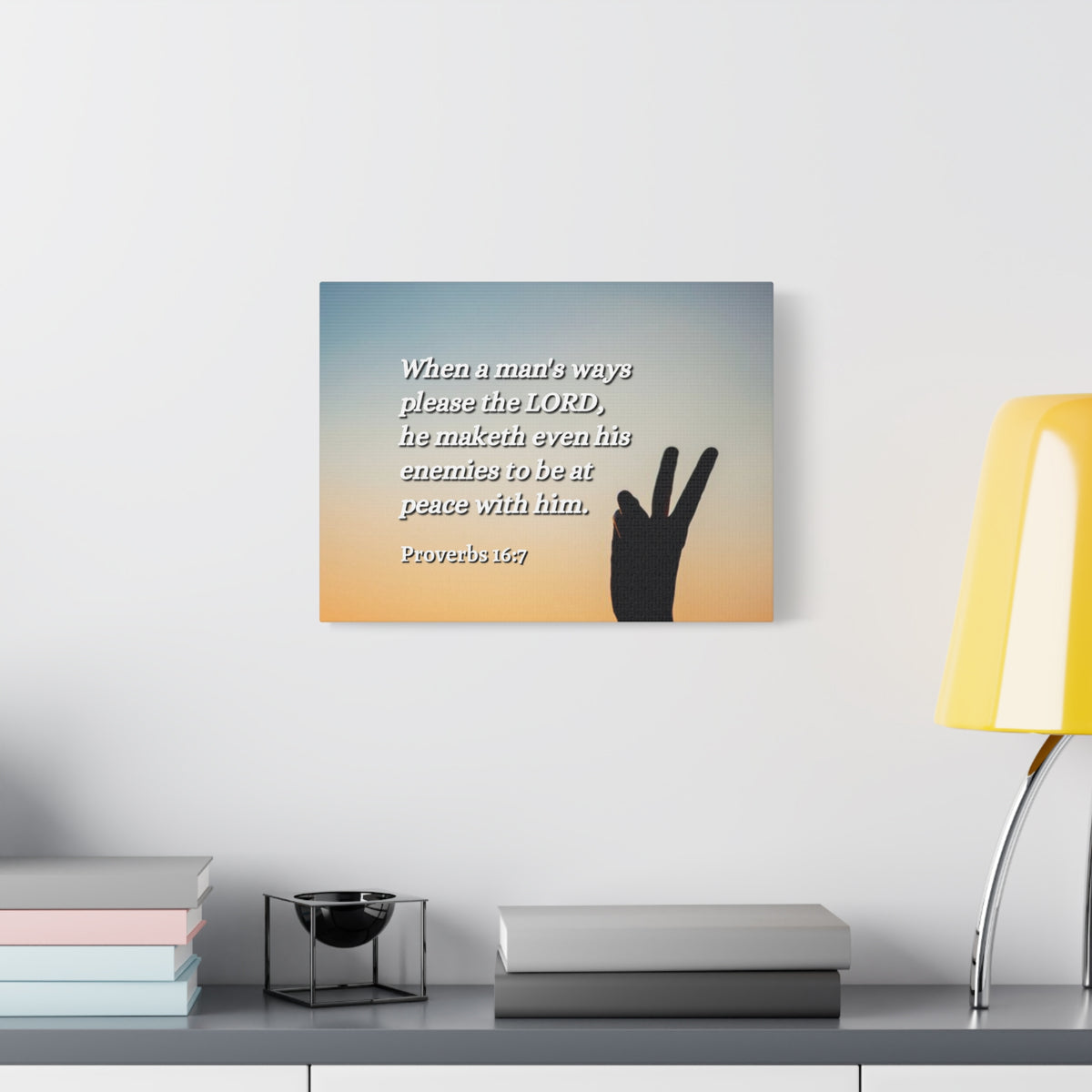 Scripture Canvas At Peace Proverbs 16:7 Christian Wall Art Bible Verse Print Ready to Hang