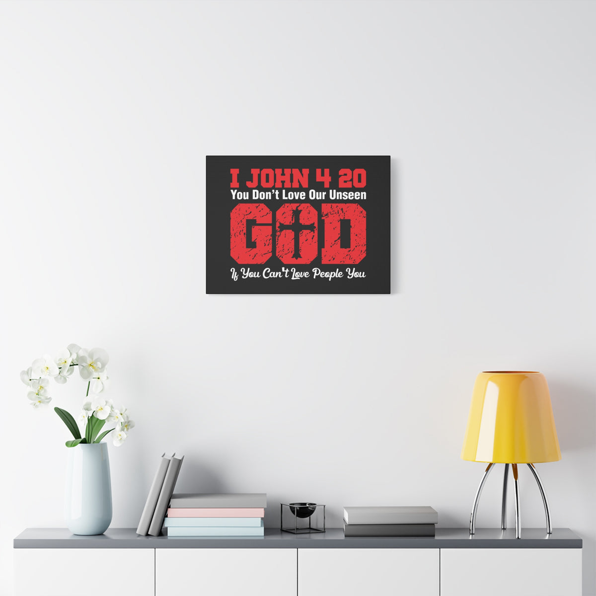 Scripture Canvas Our Unseen God 1 John 4:20 Christian Wall Art Bible Verse Print Ready to Hang