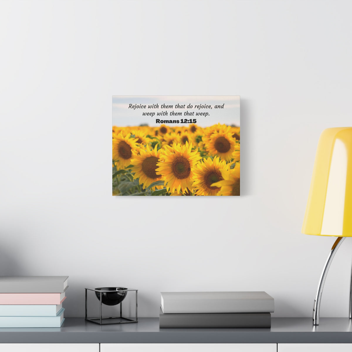 Scripture Canvas Rejoice With Them Romans 12:15 Sunflower Christian Wall Art Bible Verse Print Ready to Hang