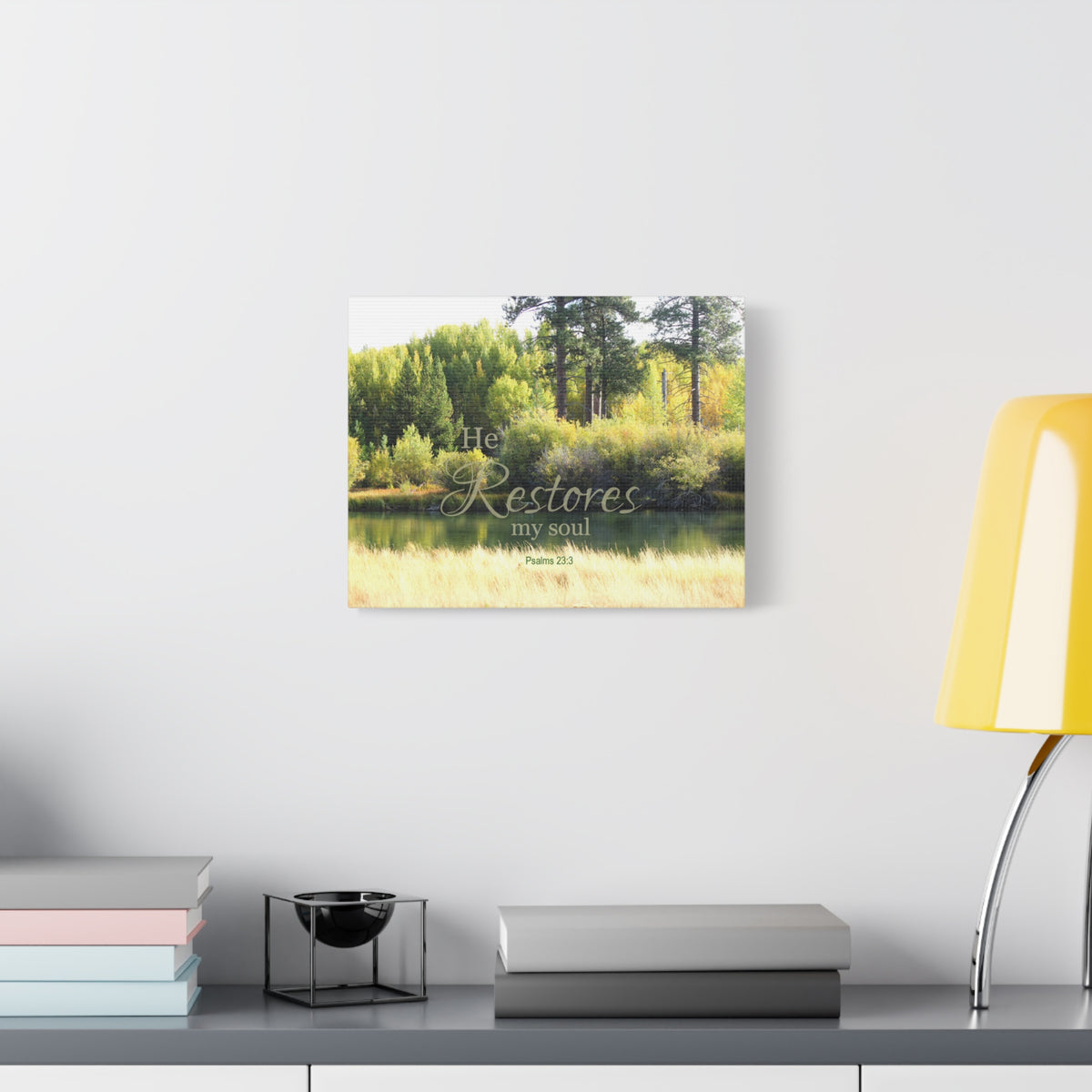 Scripture Canvas He Restores My Soul Psalms 23:3 Christian Wall Art Bible Verse Print Ready to Hang