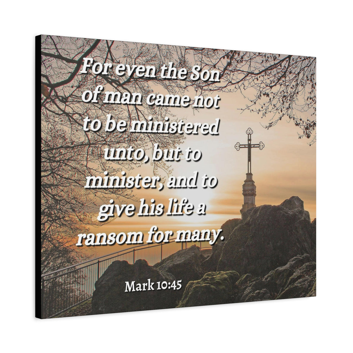 Scripture Canvas Son Of Man Mark 10:45 Christian Wall Art Bible Verse Print Ready to Hang