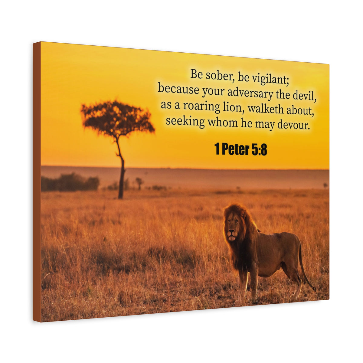 Scripture Canvas Roaring Lion 1 Peter 5:8 Christian Wall Art Bible Verse Print Ready to Hang