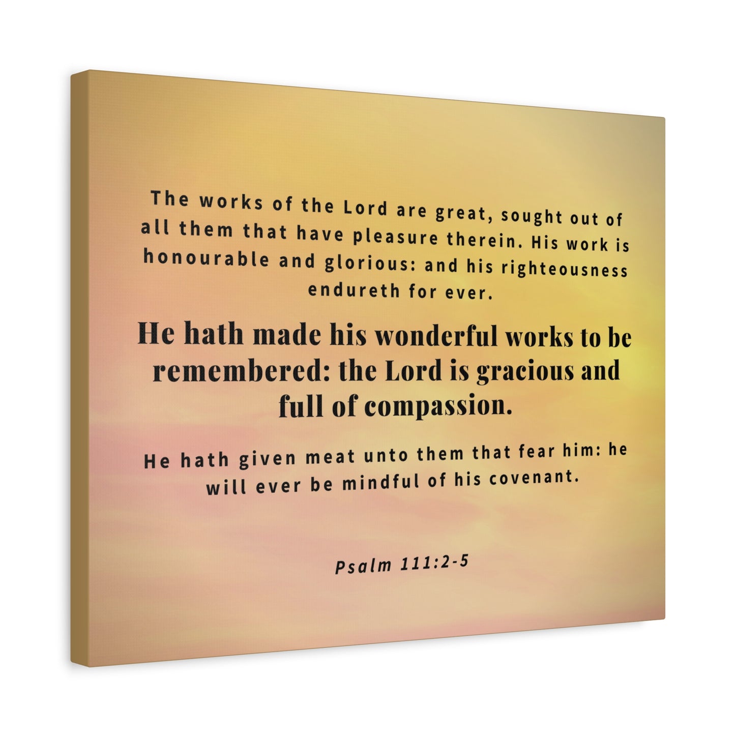 Scripture Canvas Wonderful Works Psalm 111:2-5 Christian Wall Art Bible Verse Print Ready to Hang