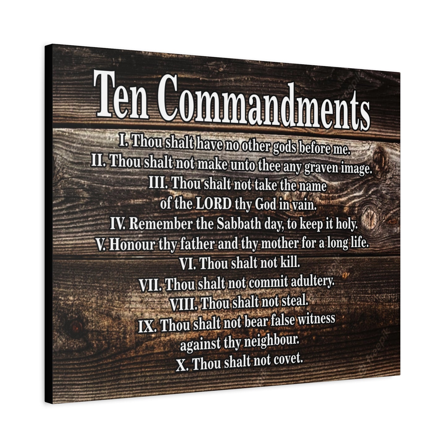 Scripture Canvas Ten Commandments Wood Brown Christian Wall Art Print Ready to Hang
