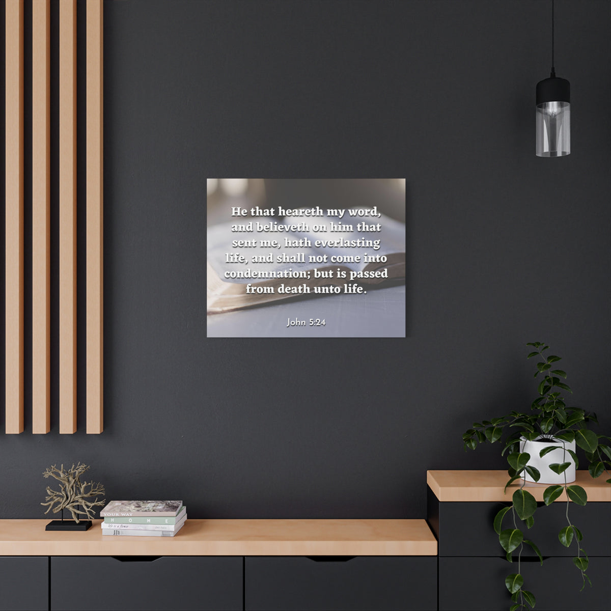 Scripture Canvas Everlasting Life John 5:24 Christian Wall Art Bible Verse Print Ready to Hang