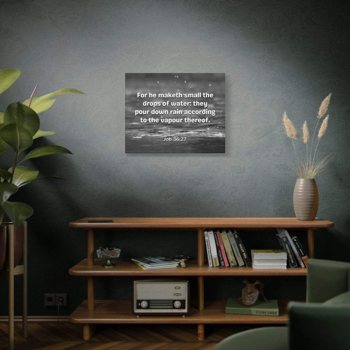 Scripture Canvas Drops Of Water Job 36:27 Christian Wall Art Bible Verse Print Ready to Hang