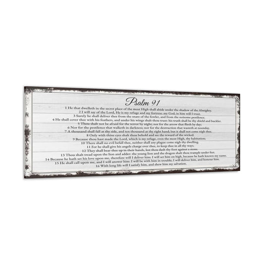 Scripture Walls Psalm 91 English Landscape White Bible Verse Canvas Christian Wall Art Ready to Hang Unframed-Express Your Love Gifts