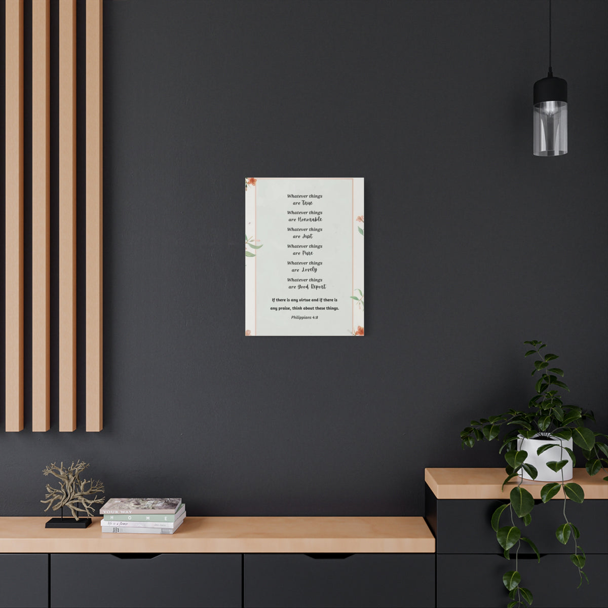 Scripture Canvas Whatsoever Things Are Philippians 4:8 Christian Wall Art Bible Verse Print Ready to Hang