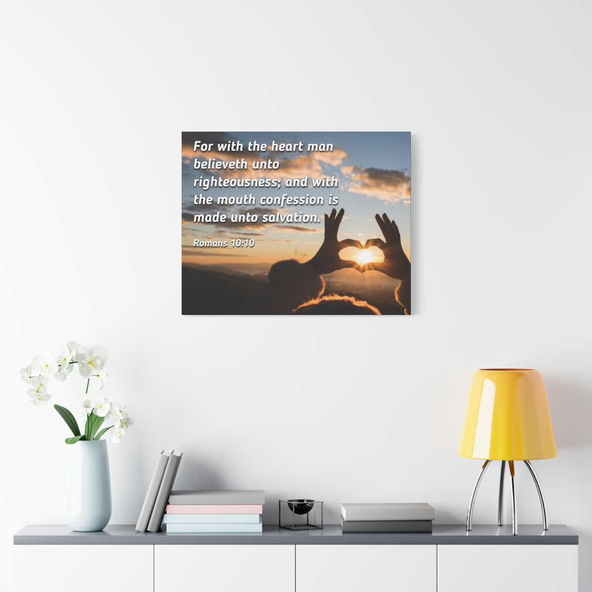 Scripture Canvas Believeth Unto Righteousness Romans 10:10 Christian Wall Art Bible Verse Print Ready to Hang