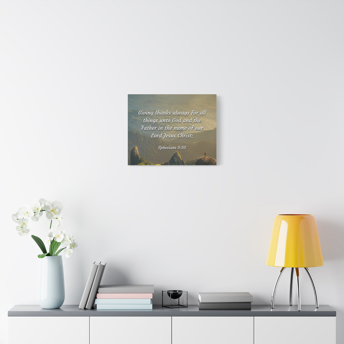 Scripture Canvas In The Name Ephesians 5:20 Christian Wall Art Bible Verse Print Ready to Hang