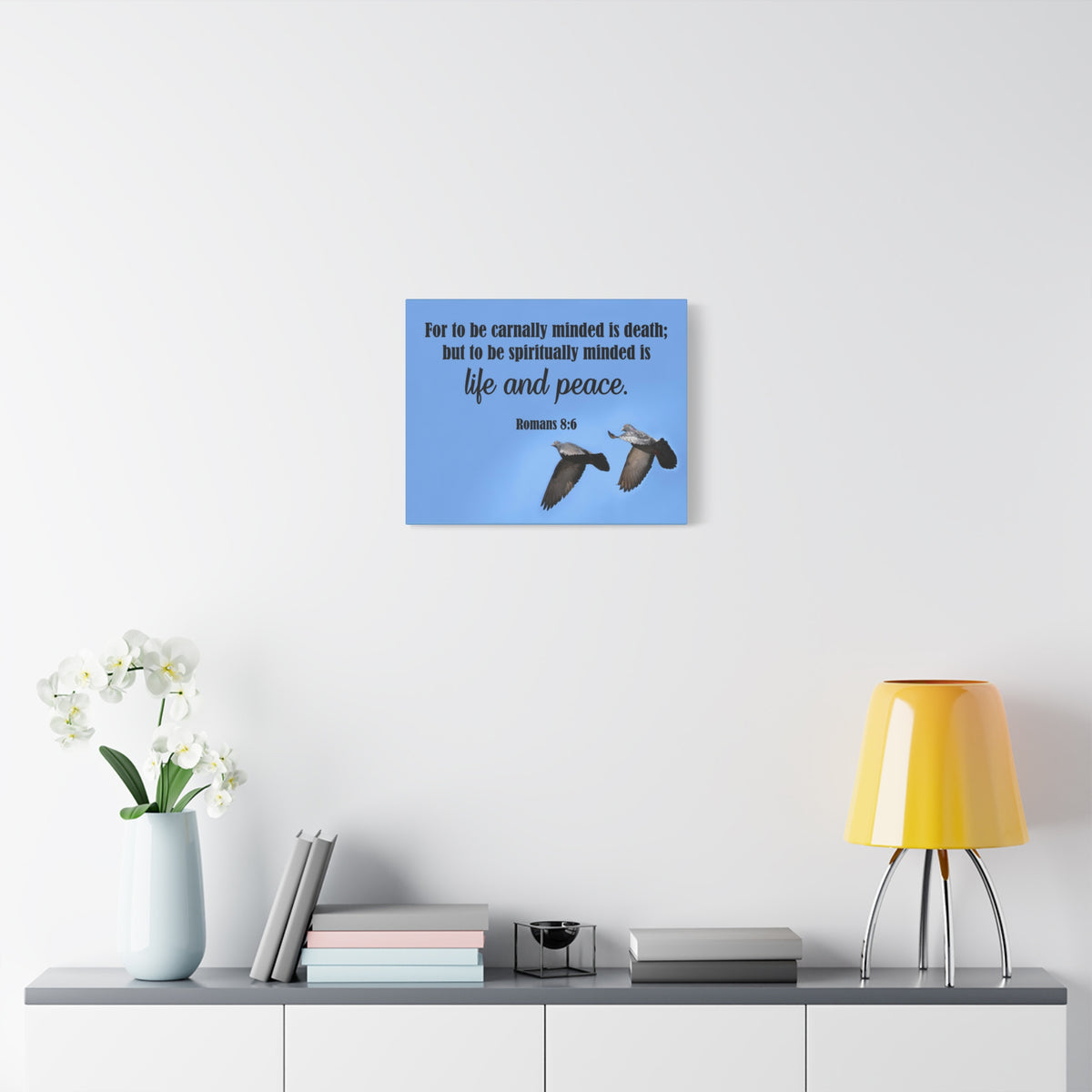 Scripture Canvas Spiritually Minded Romans 8:6 Christian Wall Art Bible Verse Print Ready to Hang