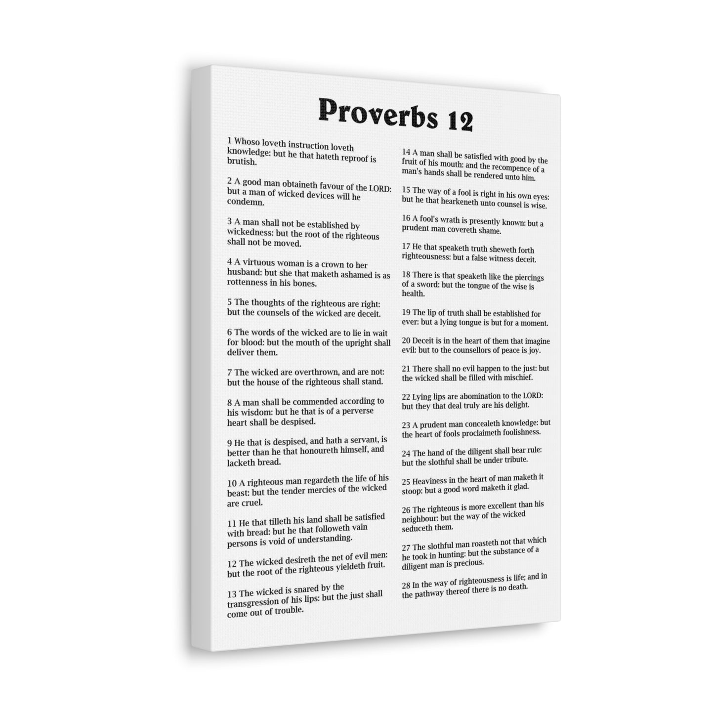 Proverbs Chapter 12 White Bible Canvas Christian Wall Art Ready to Hang Unframed