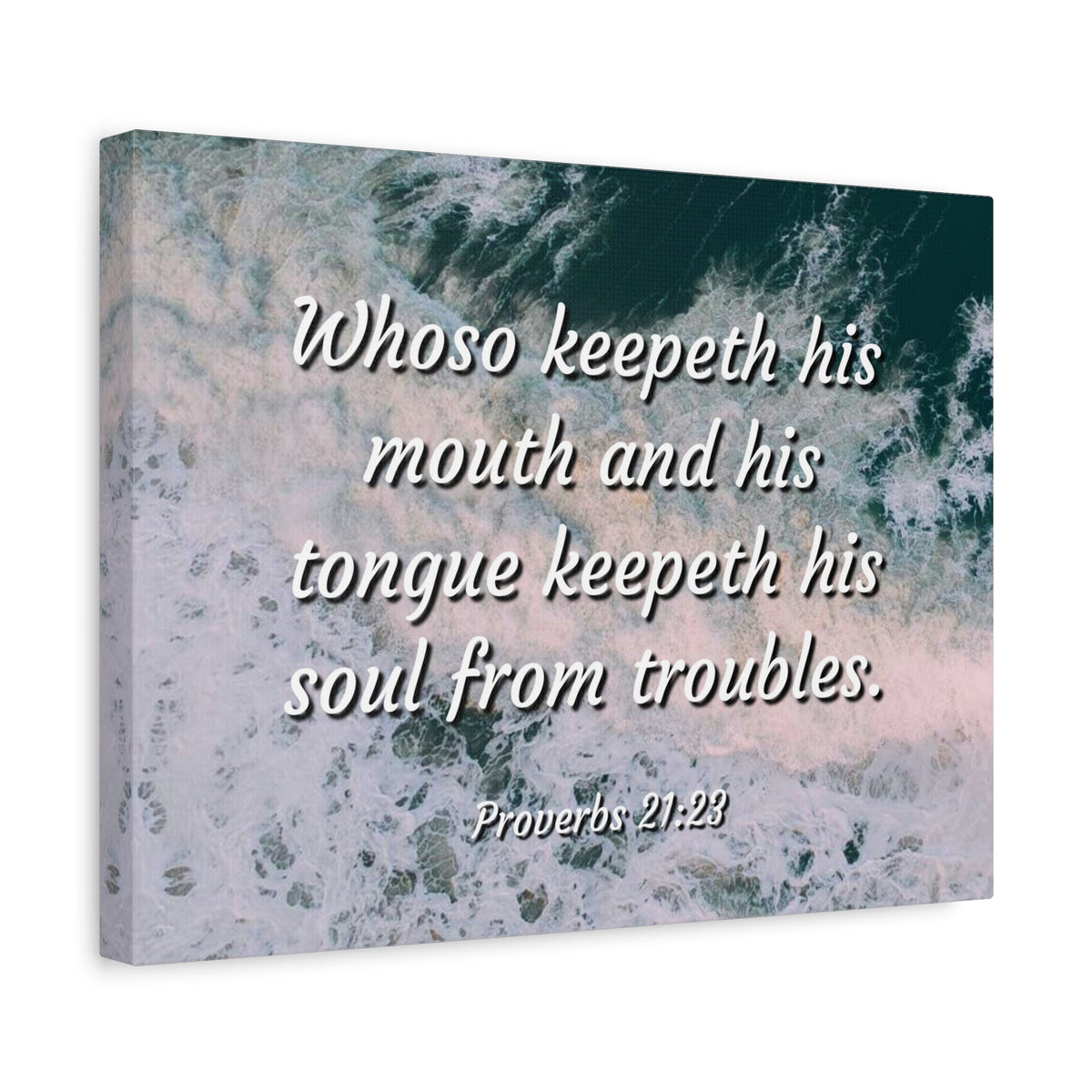Scripture Canvas Troubles Proverbs 21:23 Christian Wall Art Bible Verse Print Ready to Hang