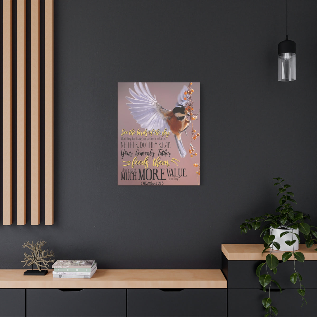 Scripture Canvas Much More Value Matthew 6:26 Christian Wall Art Bible Verse Print Ready to Hang