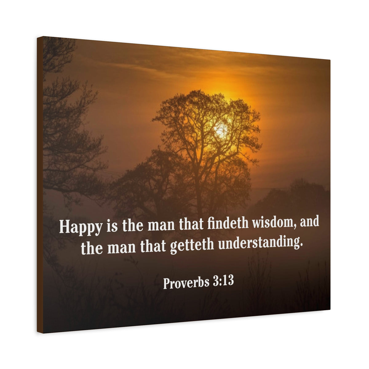 Scripture Canvas Happy is The Man Proverbs 3:13 Christian Wall Art Bible Verse Print Ready to Hang